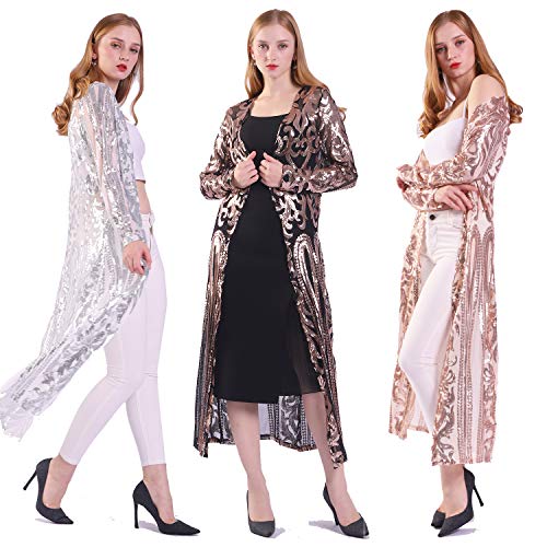 Women's Sequin Cardigan Summer Cover Up Dress Glitter Sparkle Open Front Coat Dresses Duster for Evening Prom