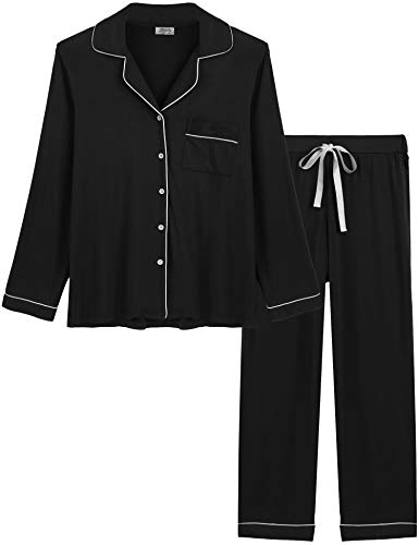 Joyaria Womens Bamboo Viscose Pajama Sets Long Sleeve Button Down Cooling Sleepwear Soft Comfortable Pj Pants Set for Women