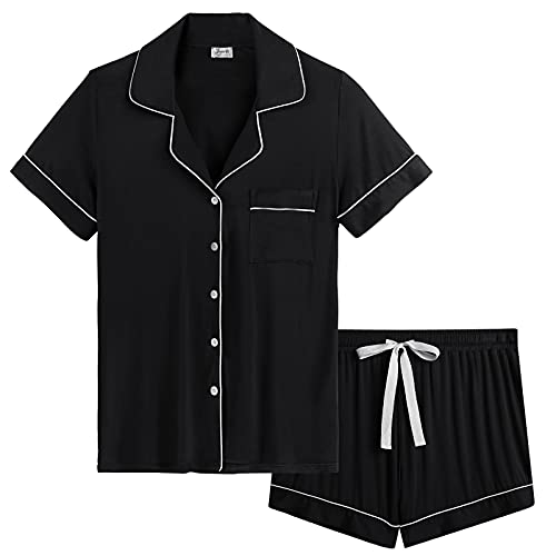 Joyaria Womens Cooling Bambo Viscose Pajamas Short Sleeve Button Down Pj Shorts Set Ultra Soft Summer Sleepwear-Small-XXL