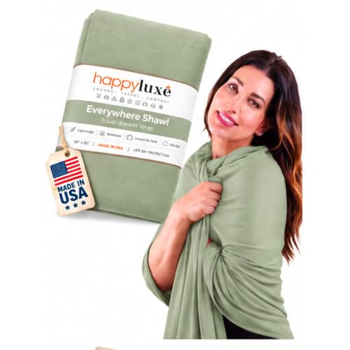 Happyluxe Travel Shawl Wraps for Women - 68x35in Wrap. Lightweight Pashmina, Airplane Travel Blanket Scarf. Made In USA