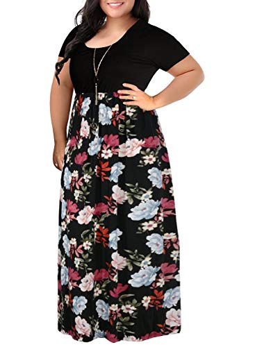 Nemidor Women's Chevron Print Summer Short Sleeve Plus Size Casual Maxi Dress
