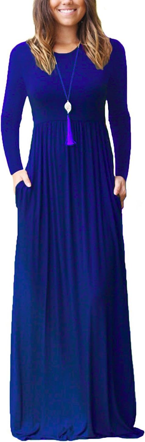 VIISHOW Women's Long Sleeve Loose Plain Maxi Dress with Pockets