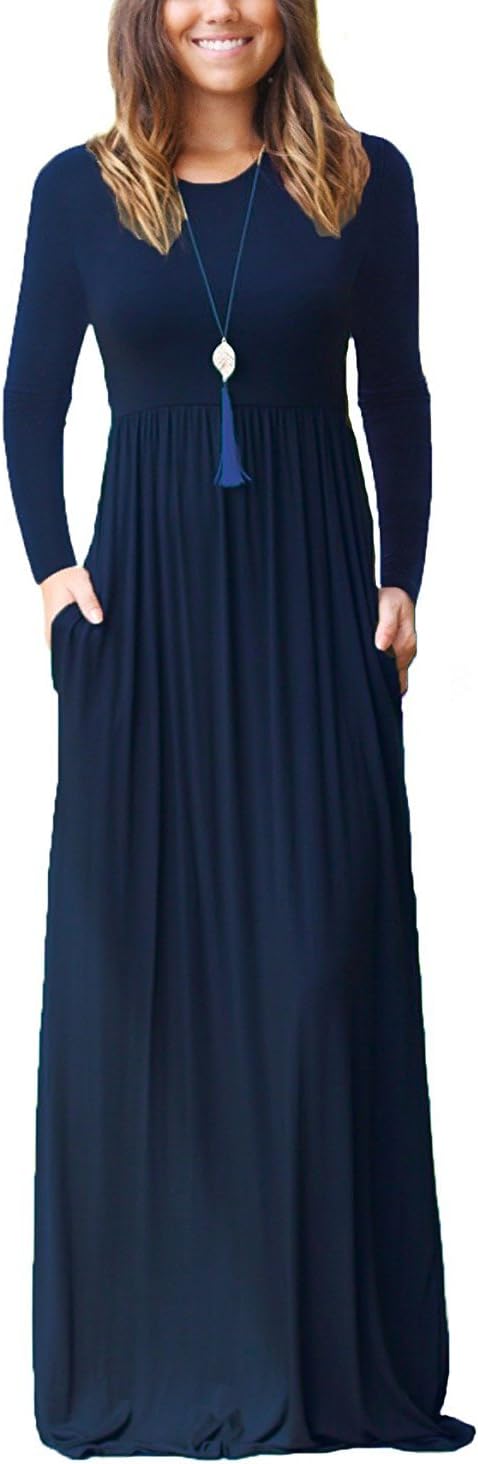 VIISHOW Women's Long Sleeve Loose Plain Maxi Dress with Pockets