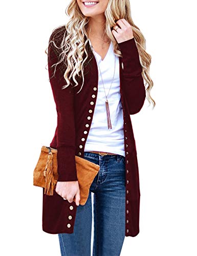 MEROKEETY Women's Snap Button Cardigan