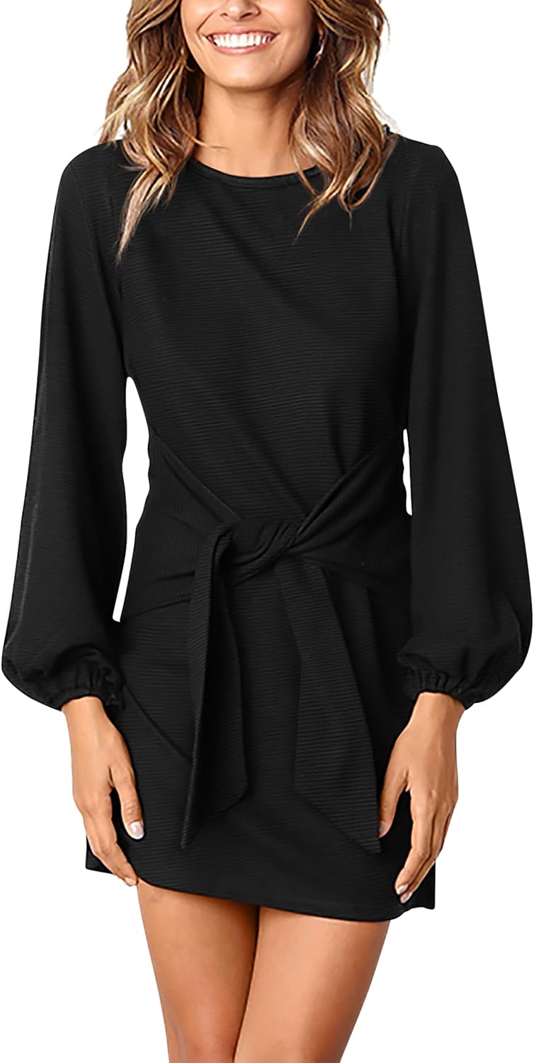 PRETTYGARDEN Lantern-Sleeve Knit Dress