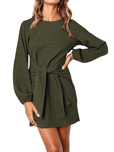 PRETTYGARDEN Lantern Sleeve Tie-Waist Dress