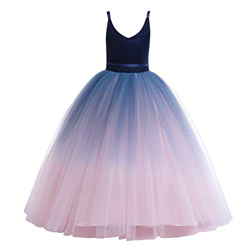 Glamulice Ombre Spaghetti Strap Tulle Dress (Navy/Pink)