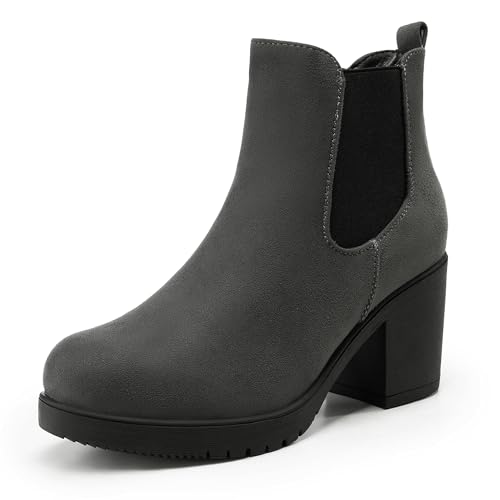 DREAM PAIRS Women's High Chunky Heel Chelsea Ankle Boots Slip On Elastic Fall Heeled Booties Shoes