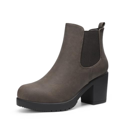 DREAM PAIRS Women's High Chunky Heel Chelsea Ankle Boots Slip On Elastic Fall Heeled Booties Shoes