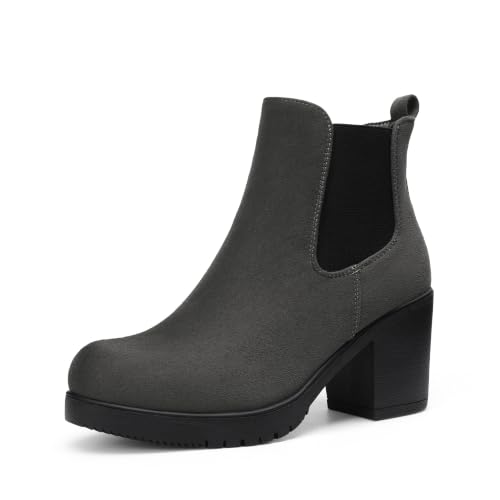 DREAM PAIRS Women's High Chunky Heel Chelsea Ankle Boots Slip On Elastic Fall Heeled Booties Shoes