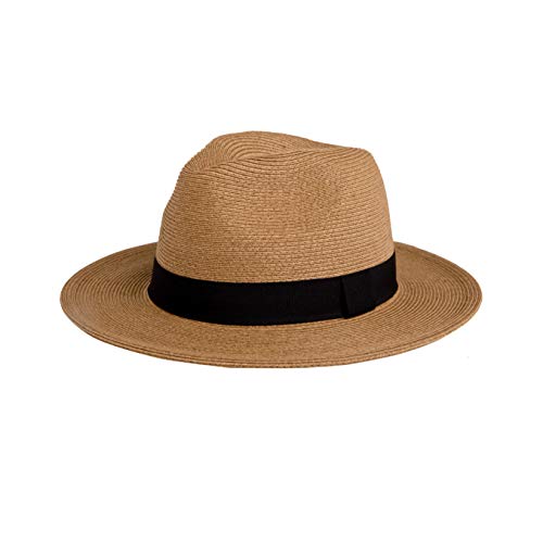 Pineapple&Star Sun Straw Fedora Beach Hat Fine Braid UPF50+ for Unisex