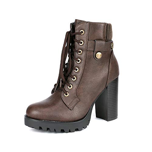 DREAM PAIRS Women's Lace up Combat Ankle Boots High Chunky Heel Fashion Heeled Booties Shoes