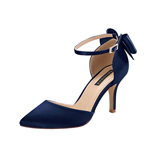 ERIJUNOR Mid Heel Satin Pumps