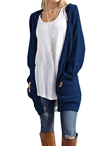 GRECERELLE Women's Loose Open Front Long Sleeve Chunky Knit Cable Cardigans Sweater with Pockets