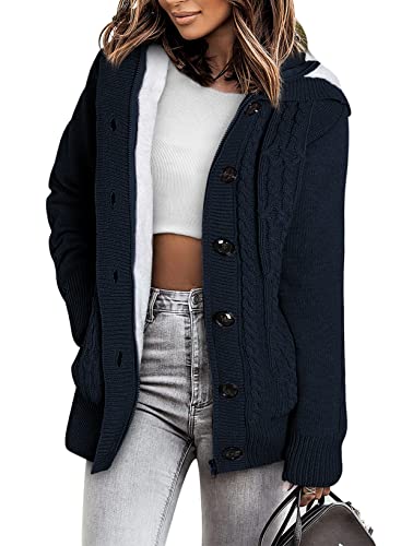 Sidefeel Women's Cardigan Sweaters Hooded Cardigans Fleece Lined Jackets Winter Sweater Coat