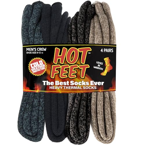 HOT FEET Thermal Socks for Men - Extreme Cold Weather, 2 Pack Thick Warm Socks, Winter Insulated, Size 6-12.5