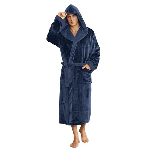 U2SKIIN Mens Hooded Robe, Plush Robes for Men Long Fleece Bathrobe