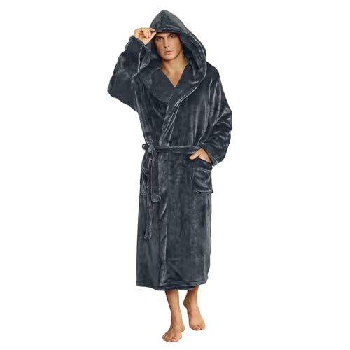 U2SKIIN Mens Hooded Robe, Plush Robes for Men Long Fleece Bathrobe