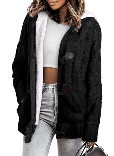 Sidefeel Women's Cardigan Sweater (Fleece Hood)