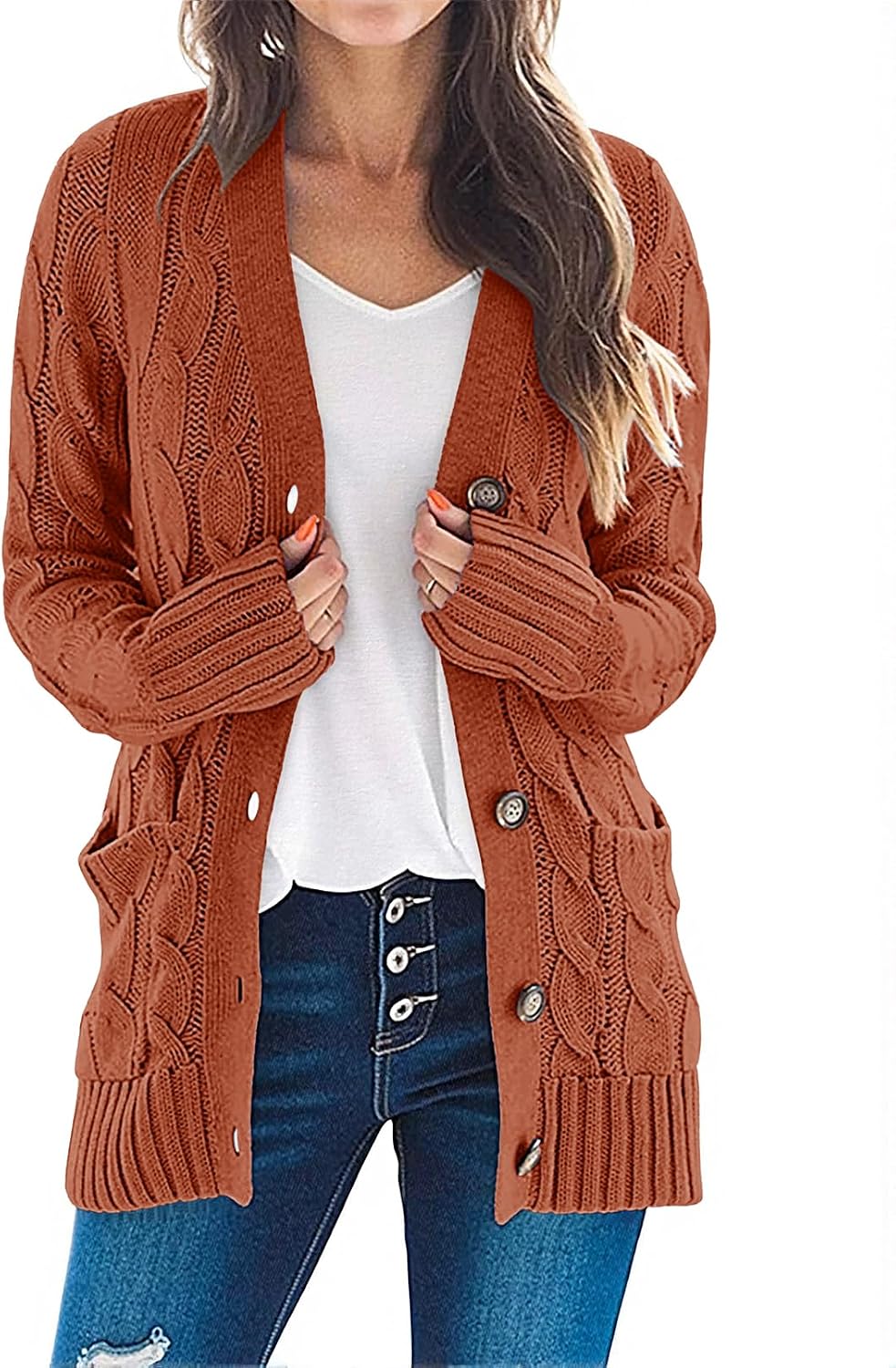 MEROKEETY Cable Knit Cardigan