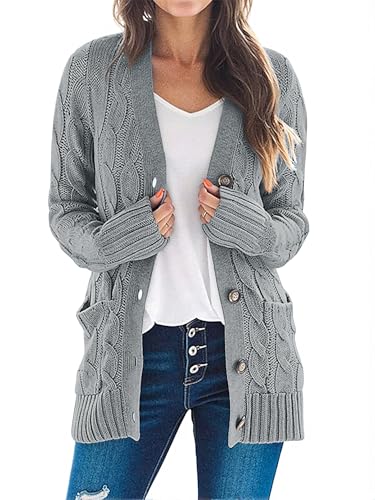 MEROKEETY Women's 2025 Fall Long Sleeve Cable Knit Sweater Open Front Cardigan Button Loose Outerwear