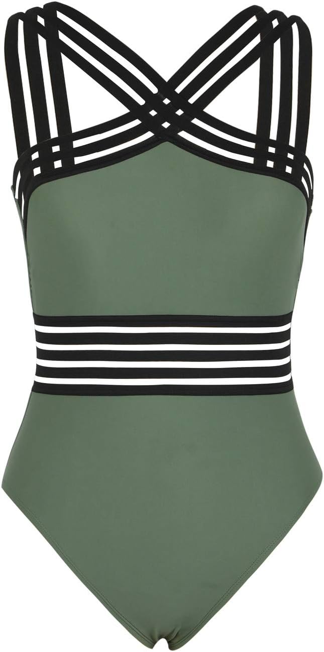 Hilor Women's One Piece Swimsuits Slimming High Waisted Bathing Suits Front Crossover Swimwear Monokinis