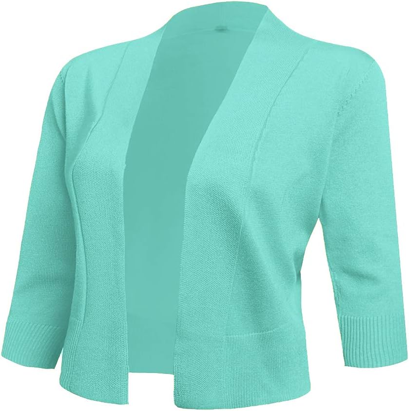 AAMILIFE Women's 3/4 Sleeve Cropped Cardigans Sweaters Jackets Open Front Short Shrugs for Dresses