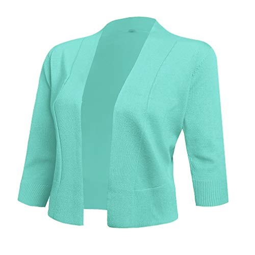 AAMILIFE Women's 3/4 Sleeve Cropped Cardigans Sweaters Jackets Open Front Short Shrugs for Dresses