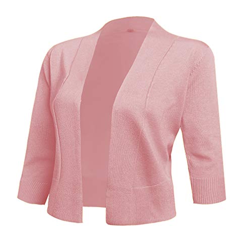 AAMILIFE Women's 3/4 Sleeve Cropped Cardigans Sweaters Jackets Open Front Short Shrugs for Dresses