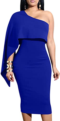 GOBLES Women's Summer Sexy One Shoulder Ruffle Bodycon Midi Cocktail Dress