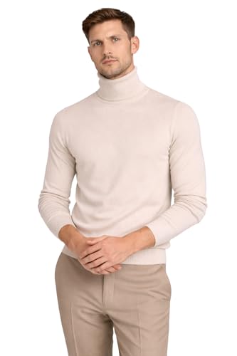 Cashmeren Men's Essential Knit Turtleneck Sweater 90% Wool / 10% Cashmere Long Sleeve Roll Neck Pullover