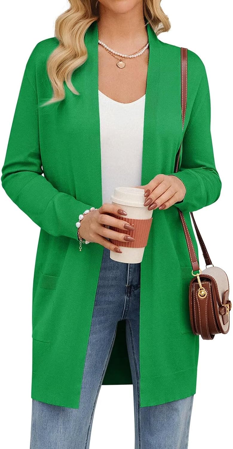 GRACE KARIN Women's Long Cardigan Sweater Open Front Classic Knitted Lightweight Sweater with Pockets
