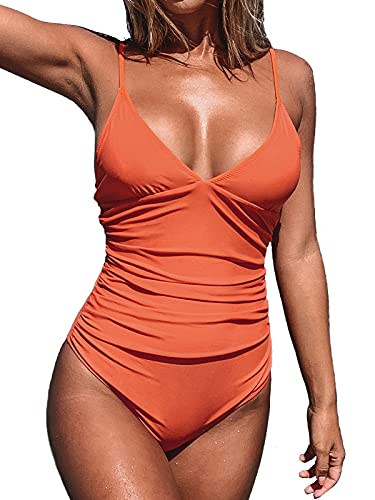 CUPSHE Women's One Piece Swimsuit (V Neck, Shirred Waist)