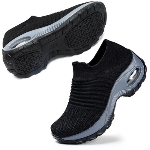STQ Walking Shoes Women Slip on Sneakers Non Slip Work Arch Support Tennis Plantar Fasciitis Orthopedic Breathable Mesh Comfortable Ladies Nursing