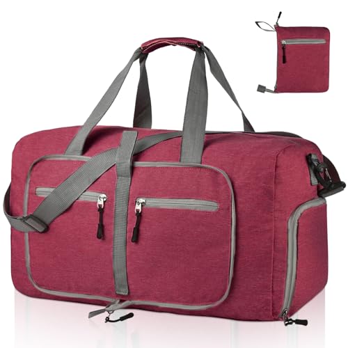Dimayar 115L Travel Duffle Bag for Men Women - Foldable Duffel Bag with Shoes Compartment - Overnight Bags Waterproof & Tear Resistant(Red)