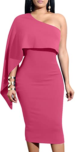 GOBLES Women's Summer Sexy One Shoulder Ruffle Bodycon Midi Cocktail Dress