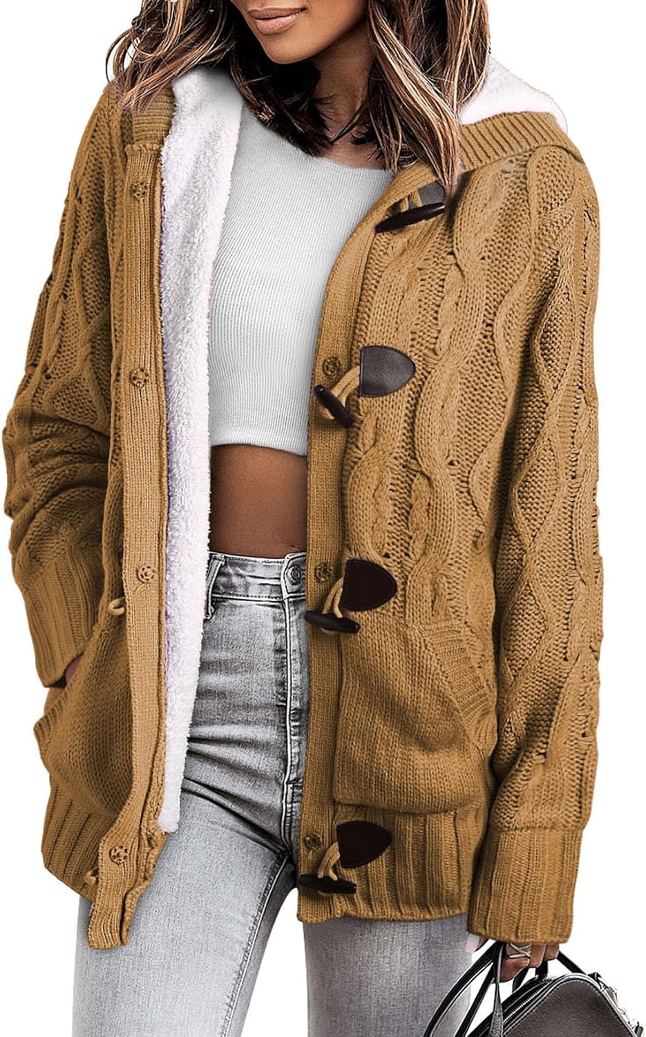 Sidefeel Women's Cardigan Sweater (Hooded, Fleece Lined)