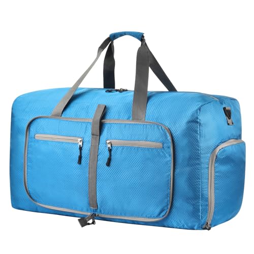 Dimayar Travel Duffle Bag for Men Women - Foldable Duffel Bag with Shoes Compartment - Overnight Bags Waterproof & Tear Resistant(115L,Light Blue)