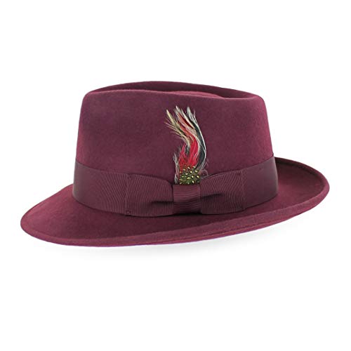 Belfry Gangster 100% Wool Stain Resistant Crushable Dress Fedora in Black Grey Navy Brown Pecan