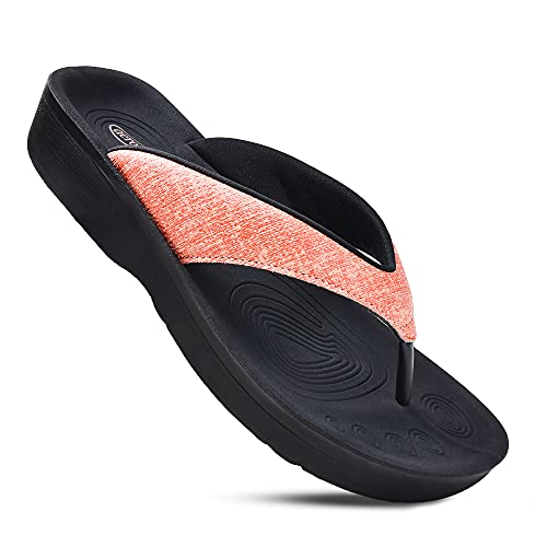 AEROTHOTIC Slip On Recovery Footwear Plantar Fasciitis Flip Flops for Women Yoga Mat Outdoor Walking Beach Ladies Arch Support Summer Thong Dressy Casual Sandals Comfortable Vacation Essentials