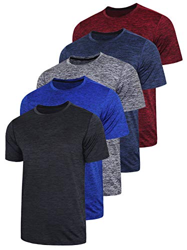 5 Pack Mens Active Quick Dry Crew Neck T Shirts | Athletic Running Gym Workout Short Sleeve Tee Tops Bulk