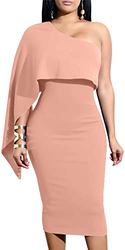 GOBLES Women's Summer Sexy One Shoulder Ruffle Bodycon Midi Cocktail Dress