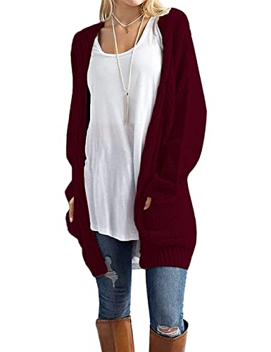 GRECERELLE Women's Loose Open Front Long Sleeve Chunky Knit Cable Cardigans Sweater with Pockets