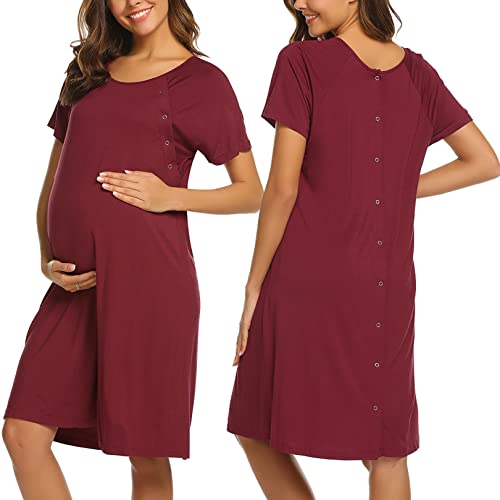 Ekouaer Womens Nursing/Delivery/Labor/Hospital Nightdress Short Sleeve Maternity Nightgown with Button S-XXL