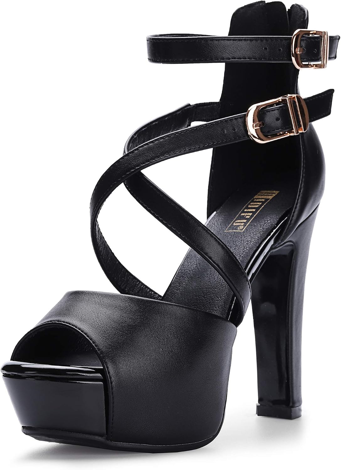 IDIFU Women's IN5 Charcy Crisscross Strappy Platform High Chunky Heels Peep Toe Pump Party Heeled Sandals