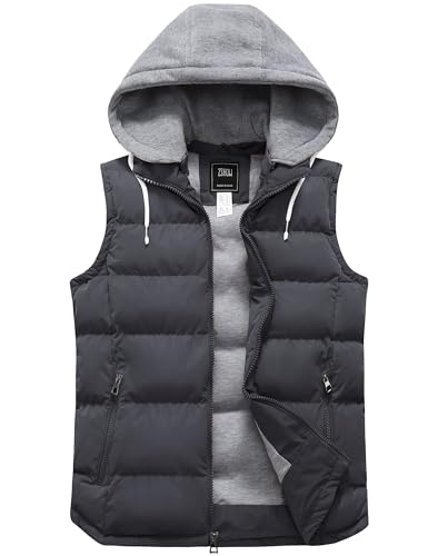 ZSHOW Men's Puffer Vest Removable Hooded Vest Outdoor Winter Vest