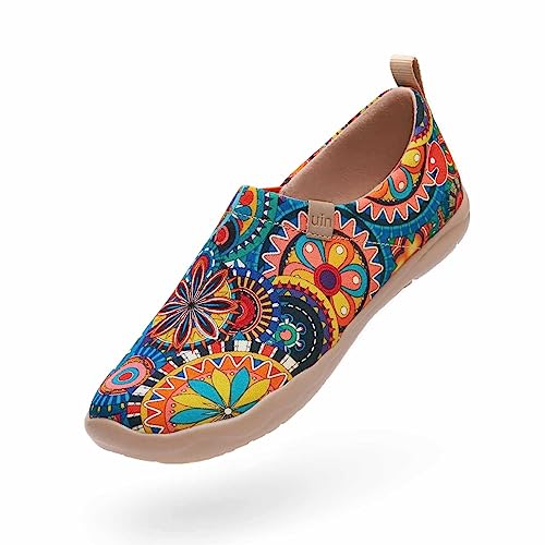 UIN Women's Blossom Slip On Shoes Colorful Comfortable Lightweight Art Travel Sneakers Casual Floral Stylish Everyday Loafers
