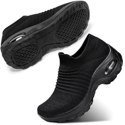 STQ Walking Shoes Women Slip on Sneakers Non Slip Work Arch Support Tennis Plantar Fasciitis Orthopedic Breathable Mesh Comfortable Ladies Nursing