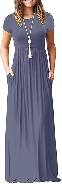 GRECERELLE Women's Short Sleeve Maxi Dresses Casual Long Dresses with Pockets