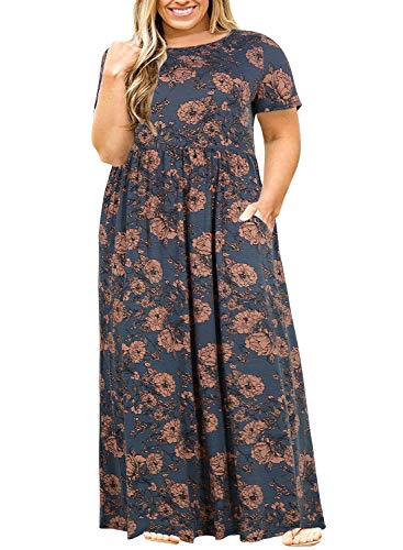 Nemidor Plus Size Maxi Dresses for Curvy Women Summer Casual Loose Short Sleeve Long Beach Dress with Pocket